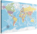 artgeist Canvas Wall Art Print World Map 35x24 in - 1pcs Home Decor Framed Stretched Picture Photo Painting Artwork Image Worldmap Continents Travel Gift k-C-0128-b-a