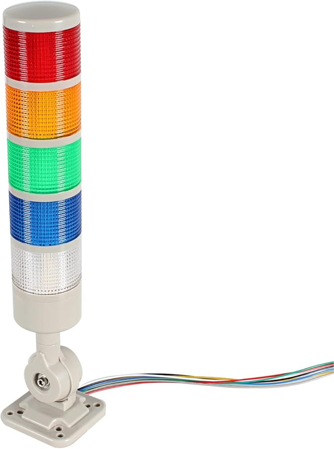 Led Signal Tower Stack Lights, Industrial Signal Warning Lights, Column Tower Lamp Andon with Rotatable Base, Steady/Flashing Switchable, 110V 220V AC(5-Layer, no Buzzer)