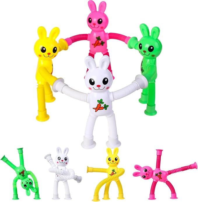 Limpskys 4Pack Telescopic Suction Cup Bunny Toy，Easter Bunny, Easter Egg fillers，Easter Basket Stuffers，Suction Cup Toys，Suction Toys
