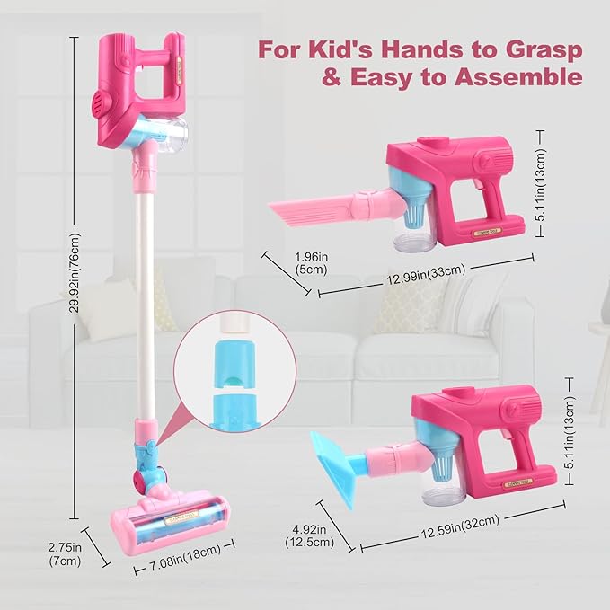 Kids Vacuum Cleaner Toy for Toddlers - Toy Vacuum Set Pretend Role Play Household Toys with Sound Effects for Age 3+ Boys Girls Learning Toys Birthday