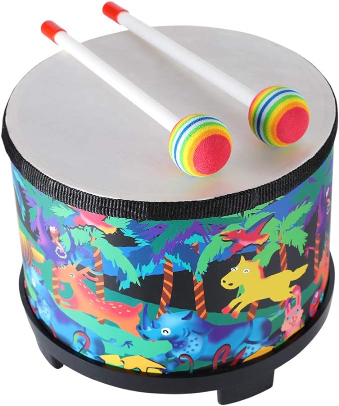 Floor Tom Drum for Kids 8 inch Percussion Instrument Music Drum with 2 Mallets for Baby Children Special Christmas Birthday Gift, Black