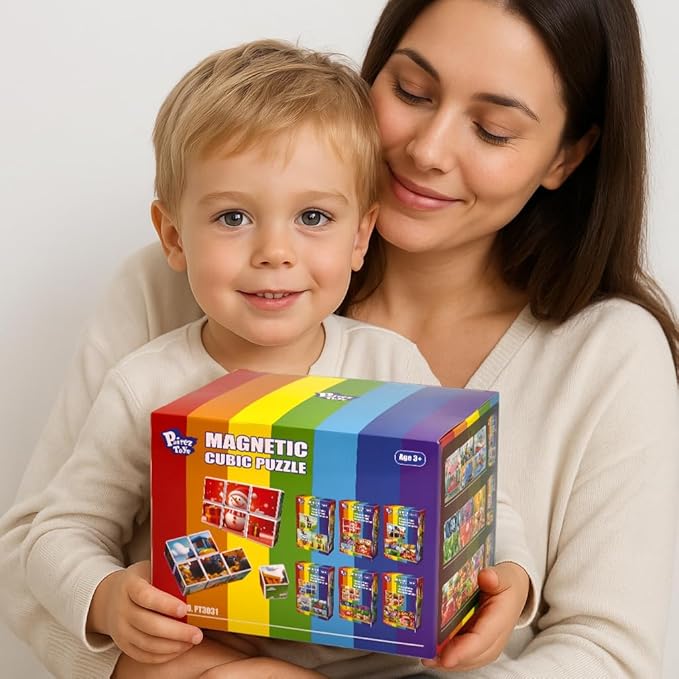 Magnetic Blocks Toys for Toddlers, Pack of 6 Random Themed Puzzles Bundle, Total 36 PCS of Blocks in 36 Patterns, Magnetic Tiles for Kids Ages 3-5, Preschool STEM Educational Sensory Toys