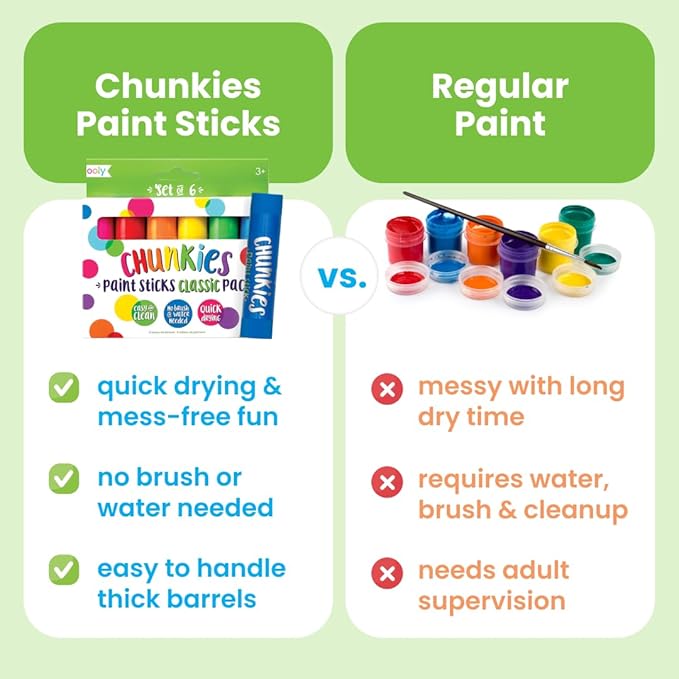 Ooly Chunkies 6 Metallic Paint Sticks For Kids, Tempera Paint Sticks Metallic Colors Set, No Mess Quick Drying Art Supplies for Toddlers and Kids