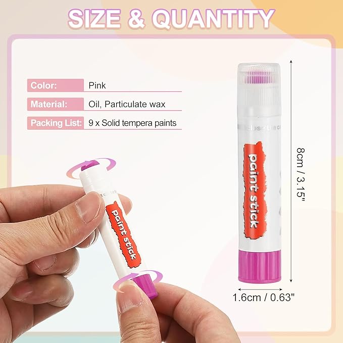 PATIKIL Solid Tempera Paints, 9 Pcs Washable Quick Drying Paint Sticks Paint Pens for Artists Beginners Art Supplies, Pink