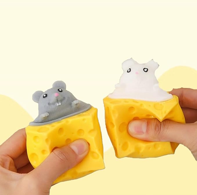 3 PCS Set Squeeze Toys Squishes Toy Decompression Cheese Mouse Cup Squeeze Toys,Sensory Fidget Toys,Stress Relief for Kids & Adult Tricky Funny Novelty Toy