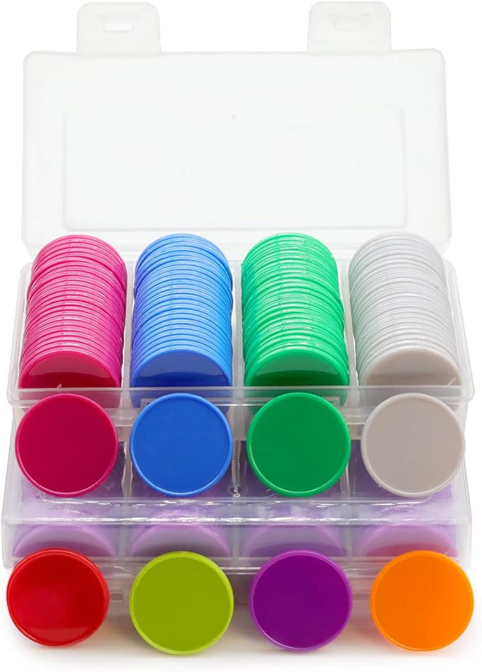 Set of 100 Opaque Plastic Learning Counters Mini Poker Chips Game Tokens with Storage Box (Purple, 1 Inch)