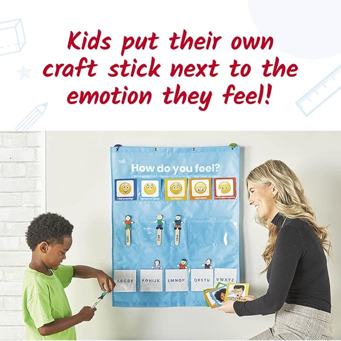 hand2mind Express Your Feelings Pocket Chart, Emotions Chart for Kids, Classroom Decorations for Preschool Teachers, Daycare Decor, Social Emotional Learning Activities, Calm Down Corner Supplies