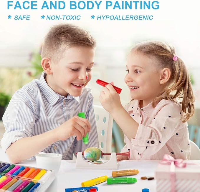 Tempera Paint Sticks - 12 Bright Colors, Quick Drying, Easy to Color and Washable Crayons for Kids and Students