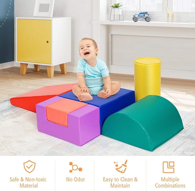 Costzon 6-Piece Kids Crawl and Climb Foam Play Set, Colorful Baby’s Foam Blocks to Crawling, Climbing, Walking, Children’s Educational Software Composite Toy for Toddlers, Preschoolers (Primary)
