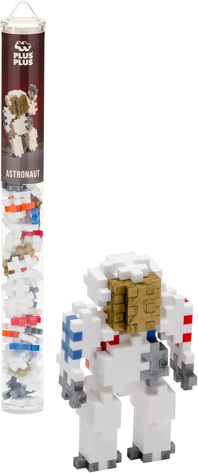 PLUS PLUS 3D Puzzle Stem Figure Building Block Kit, Science Toy for Kids, 70 Interlocking Pieces - Astronaut Apollo 11 Space Mini Maker Tube