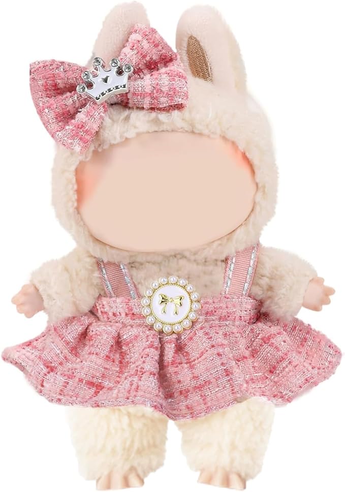 Clothes for 17cm Doll, 2 PCS Pink Cute Chic Style Hair Clip & Dress Set, Dress up Outfit Exquisite Accessories for Dolls