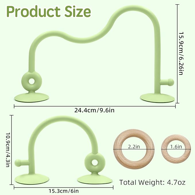 Baby Sensory High Chair Suction Toys for Infant Toddlers 6 12 18 24 Months, Food Grade Silicone String with Oak Loop Montessori Educational Baby Bath Toy Gifts (Green)
