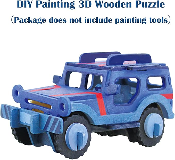 Georgie Porgy 2 Packs 3D Wooden Jigsaw Puzzle Set for Kids, Wooden Car Brain Teaser Puzzles Woodcraft Construction DIY Kits for Birthday STEM Gifts Educational Toys for Boys Girls (Car Pickup)