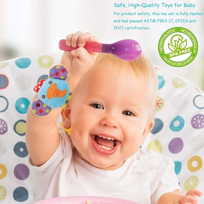 Wrist Rattles Foot Finder Rattle Sock Baby Toy, Rattle Toy, Arm Hand Bracelet Rattle, Feet Leg Ankle Socks, Activity Rattle Present Gift for Newborn Infant Babies Boy Girl Bebe (5 pcs-I)