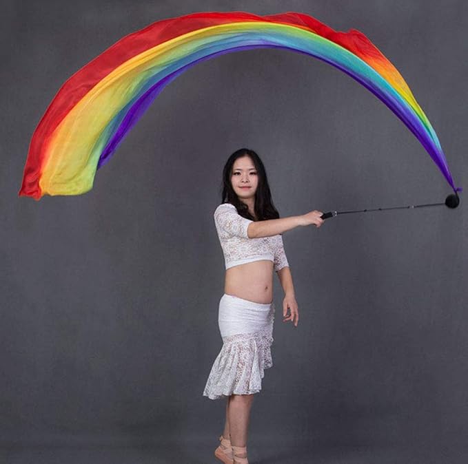 KIKIGOAL 2pcs 2.5x0.9M/98.43"x35.43" Multi-Color Dance Silk Veil Poi