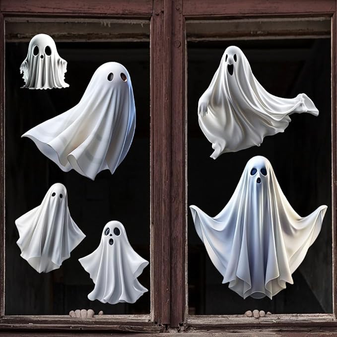 Halloween Ghost Window Clings for Glass 1PCS Static Cling Window Decals Spooky Window Stickers White Removable & Reusable Home School Office Party Decorations