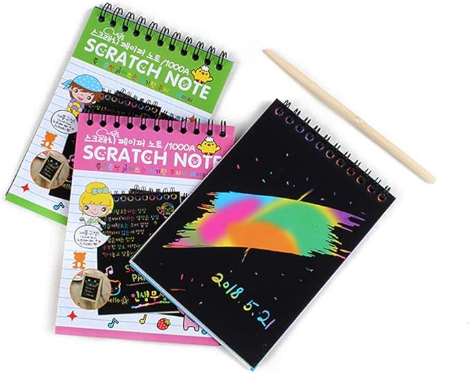 16Pack Rainbow Scratch & Sketch Note Pads, Rainbow Scratch Mini Notes with Stylus Scratch Paper 10 Pages, Drawing Notepads Small Size.(Four Colours, with Four Stylus)