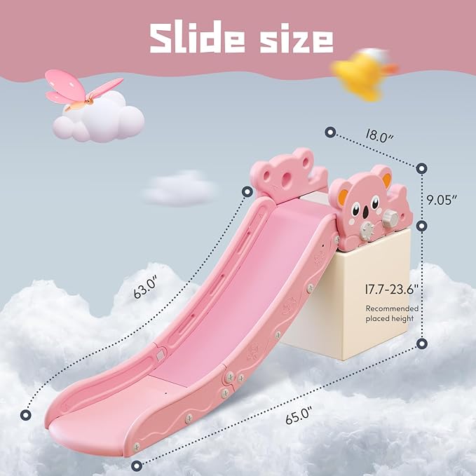 Kids Slide,L-Shaped Slide for Bed Couch Sofa Stairs,Toddler Slide for Indoor Outdoor Baby Kids Slide,Easy to Assemble,Convenient and Adaptable (Pink)