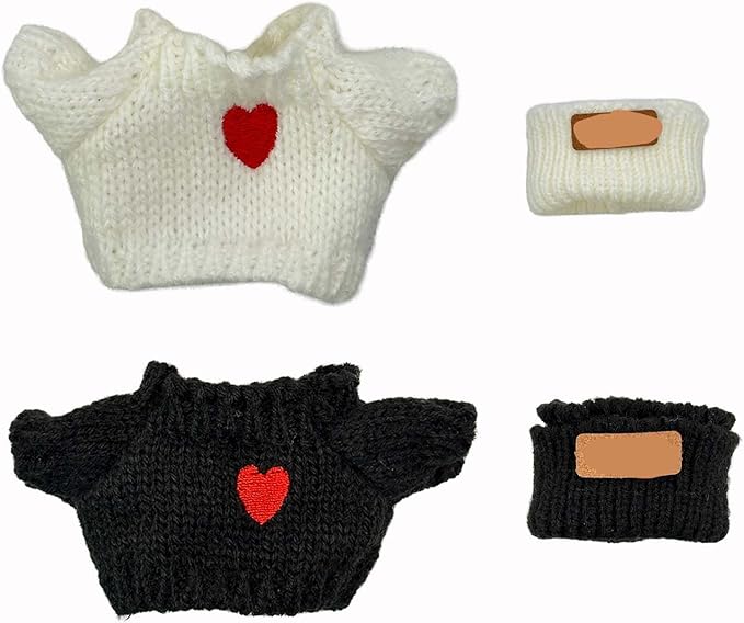 2 Sets for Clothes 17cm/15cm Outfits (4 Pieces) Accessories Handcrafted Crochet Doll Clothes for Fashion Designer Ropa Collection with Hats & Sweater Black&White