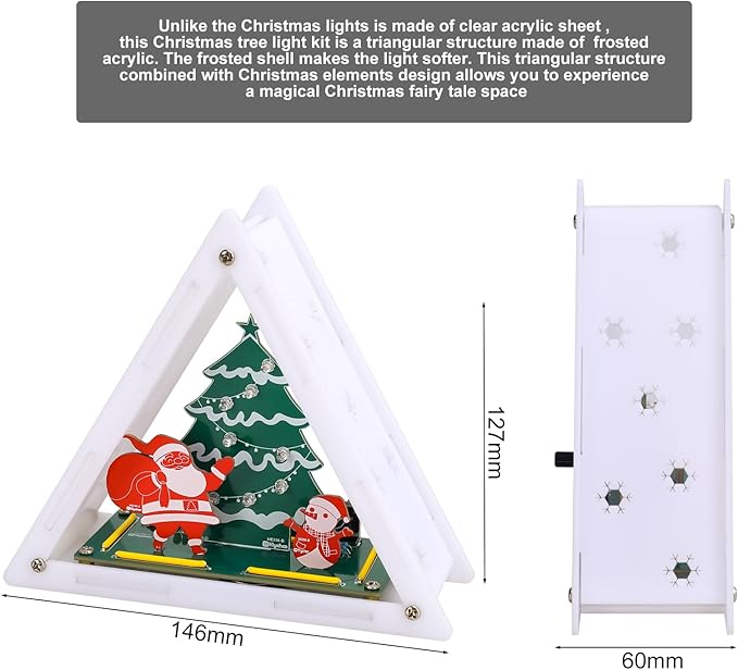 Christmas Soldering Project, Christmas Tree Soldering Kit With Triangular Acrylic Shell DIY LED Xmas Tree Santa Claus Snowman With Music Electronics Kit for Decoration Creative Present
