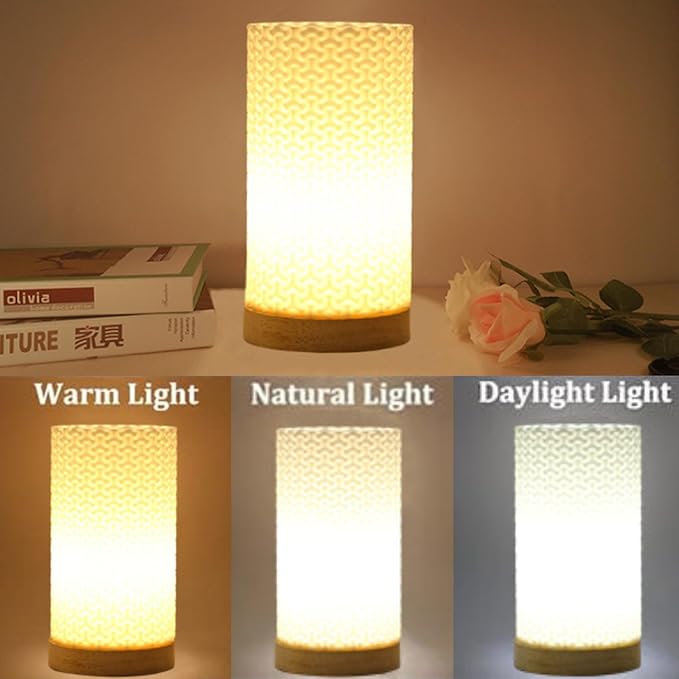 Novelty Small Table Lamp for Bedroom,3 Color Vintage Style Striped Small Night Light Lamp,Mini Minimalist Bedside Lamp with Textured Shade for Living Room Nightstand Small Space Momen Room Office Dorm
