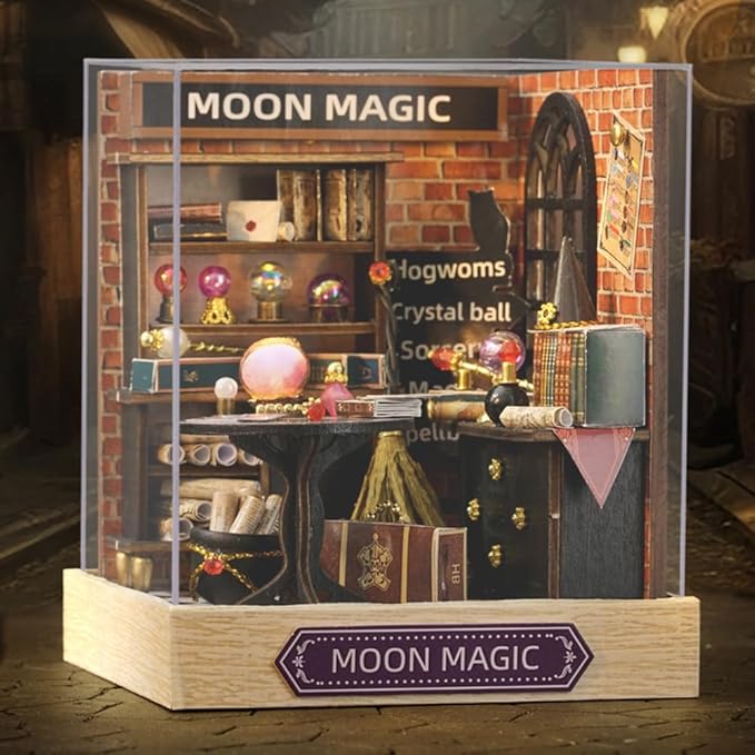 TuKIIE DIY Miniature Dollhouse Kit with Furniture, 1:24 Scale Creative Room Mini Wooden Doll House Plus Dust Proof for Kids Teens Adults(Moon Magic)