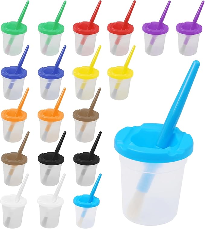 Zilphoba 20pcs Paint Cups with Lids for Kids, 10 Different Color Spill Proof Learning Cups for Young Artist