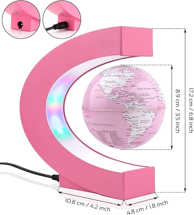 Multi-color Changing Self-rotating Magnetic Levitating Globe, Desktop Decorative Globe, Great Gifts for Ladies, Mothers, Wives, Girlfriends, Girls (Pink)