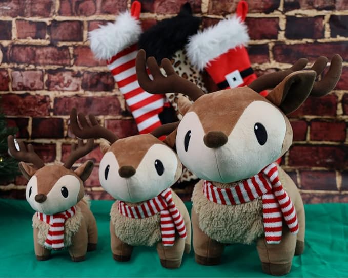 Plush Reindeer Stuffed Animal - Holiday Deer Characters with Antlers Toy - Christmas Decor Animals - Medium Plushie Toys - Ralphie, 14"