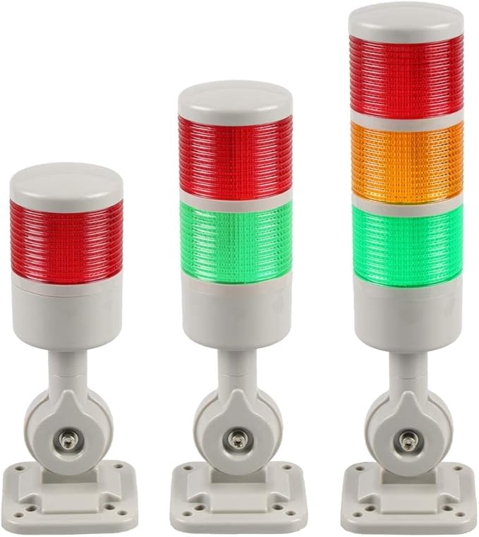 Stack Lights, Industrial Signal Tower with Rotatable Base, Steady/Flashing Light Switchable, 12V/24V DC (3-Layer, No Buzzer)