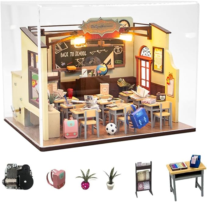 DIY Dollhouse Miniature Kit with Dust Cover and Music,DIY Miniature Wooden Dollhouse Kit,1:24 Scale Mini House Building Kit for Adults Teens Birthday Gifts