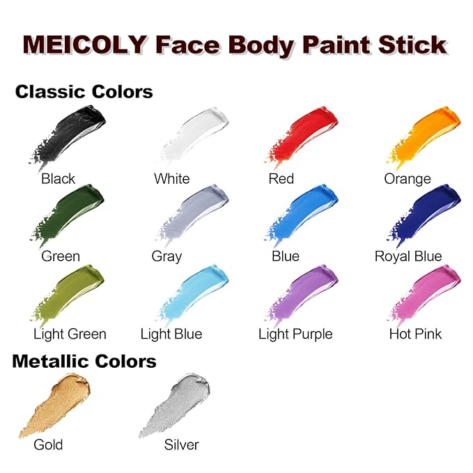 MEICOLY Silver Face Body Paint Stick(1.06 Oz),Blendable Face Paint Stick for Halloween Tin Man Special Effects SFX Cosplay,Sweatproof Waterproof Eye Black for Baseball/Softball/Football