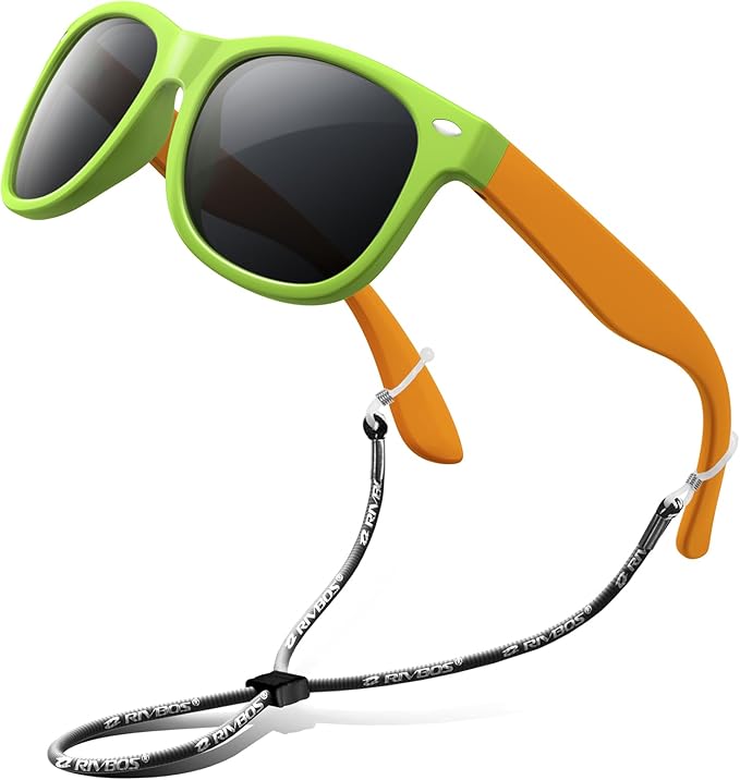RIVBOS Kids Sunglasses Polarized UV Protection Flexible Rubber Glasses Shades with Strap for Boys Girls RBK004
