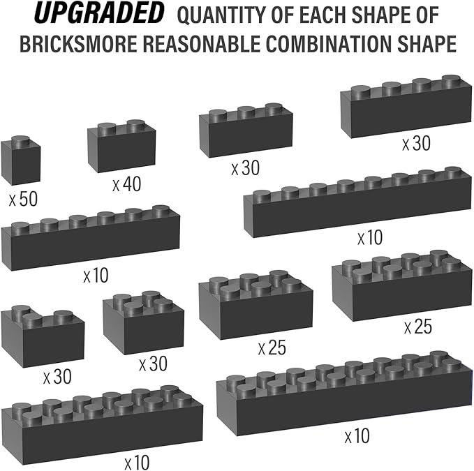 300 Piece Dark Gray Bricks Bulk Assortment Pack, Dark Grey Brick Accessories for Building with 12 Size, Compatible with Lego Parts and Pieces(Color: Dark Gray)