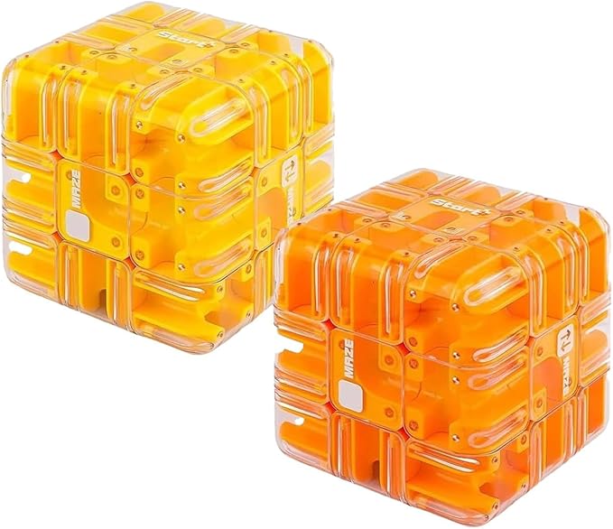 2pcs Large Labyrinth 3D Puzzle Maze Cube,Engaging Brain Teaser Toy,3D Magic Cube Maze Ball Puzzle for Stress Relief & Logic Development (Yellow + Orange)