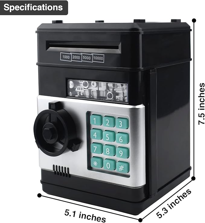 Piggy Bank for Kids, ATM Electronic Password Cash Coin Bank, Money Saving Box for Kids, Boys Girls Birthday Gift (Black)