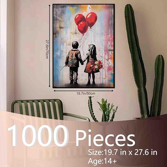 Tucocoo Street Art Banksy Jigsaw Puzzles for Adults 1000 Pieces, Little Girl and Boy Balloon Jigsaw Puzzle Colorful DIY Craft Puzzles for Home Decoration Gifts, Family Puzzle Perfect for Game Nights