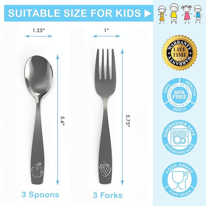 CHILLOUT LIFE Stainless Steel Kids Silverware Set 24 Pieces (2 Pack of 12) - Child and Toddler Safe Flatware - Kids Utensil Set - Metal Kids Cutlery Set (Includes 12 Small Kids Spoons & Kids 12 Forks)