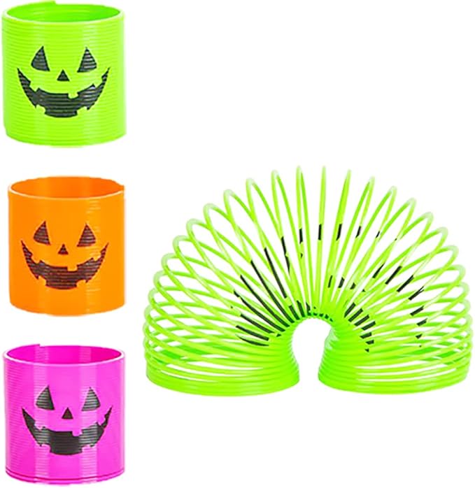 The Dreidel Company Halloween Coil Spring, Pumpkin Jack-O-Lantern Circle Shaped Coils, Neon Colors Magic Spring Toy, Party Favor for Kids, 1.4" Inches (35mm) (24-Pack)