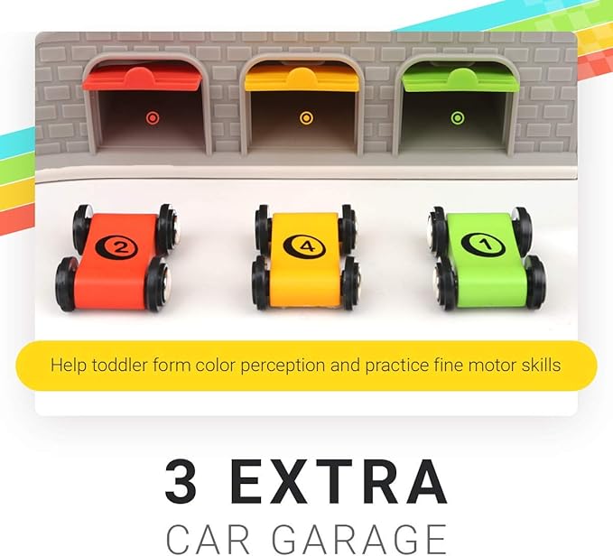 TOP BRIGHT Car Ramp Toys, Race Track Car Toy for Toddler Age 2-4 Year Old Boy with 4 Cars, Parking Lot & Gas Station, Toddler Toys for 2 Year Old Boy Toys, for 3 Year Old Boy