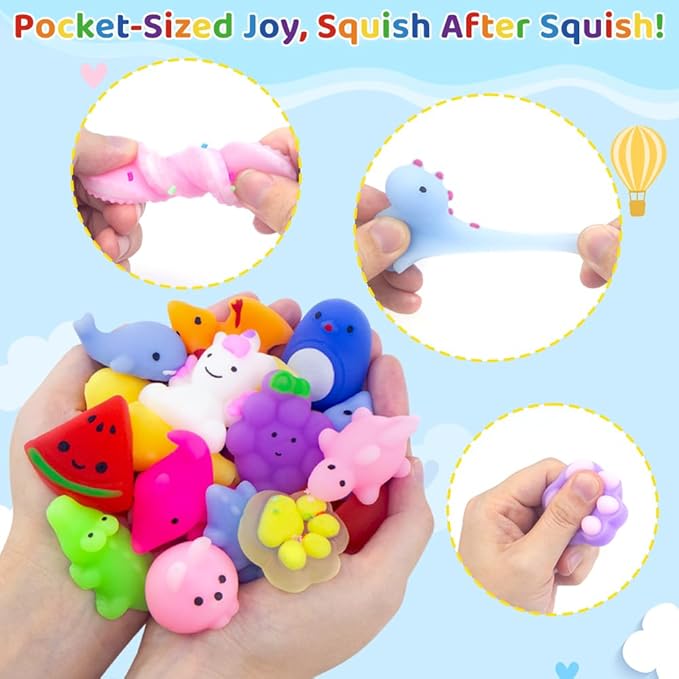40 Pack Mini Kawaii Animal Squishy Toys, Party Favors for Kids Adults Fidget Toys Stress Relief Treasure Box for Classroom Prizes Bingo Goodie Bags Fillers Birthday Gifts Christmas Stockings