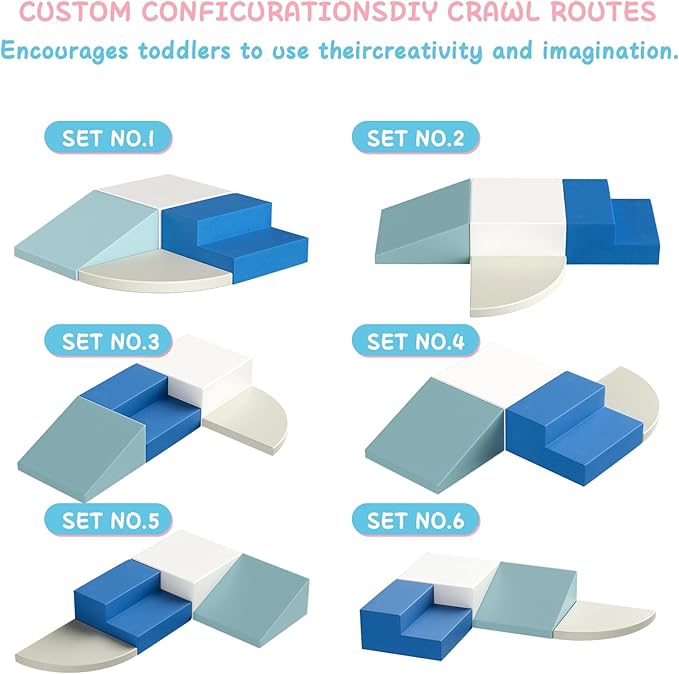 4-Piece Toddler Climbing Toys, Baby Soft Foam Climbing Blocks Set for Indoor Crawling Climbing and Sliding, Modular Play Structures 1-3 Years Old Climber Activity Playground