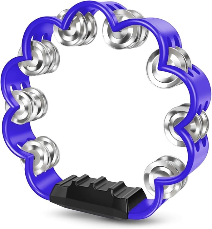 Flexzion Flower Tambourine - 8 Inch Handheld Percussion Instrument w/Metal Jingles & Ergonomic Grip - Small Tambourines for Adults, Kids, Church, Parties, & Musical Events (Blue)
