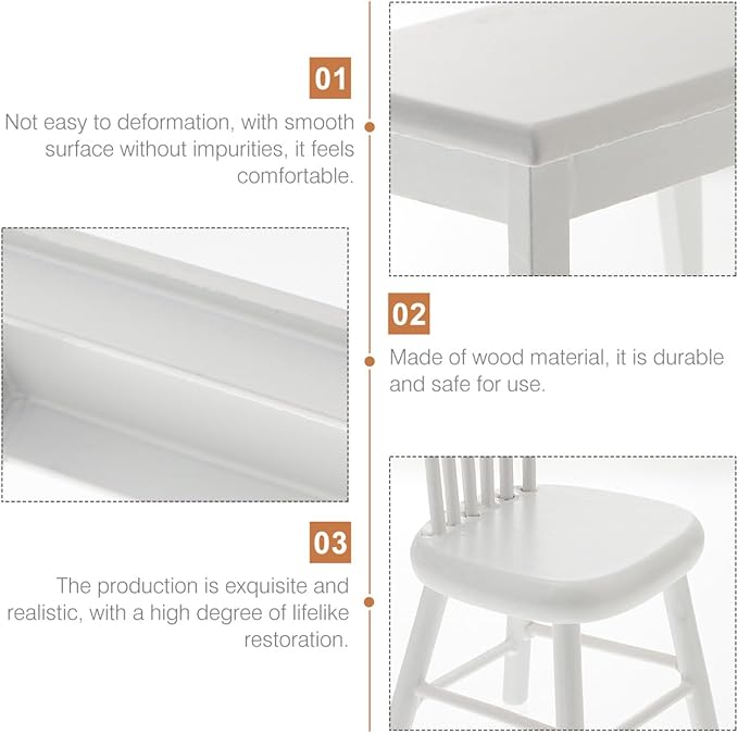Homoyoyo 5 PCS 1/12 Wooden Dollhouse Furniture of Table Chair, Mini House Miniature Dining Table Chair, Miniature Furniture Set Dollhouse Accessories(White)