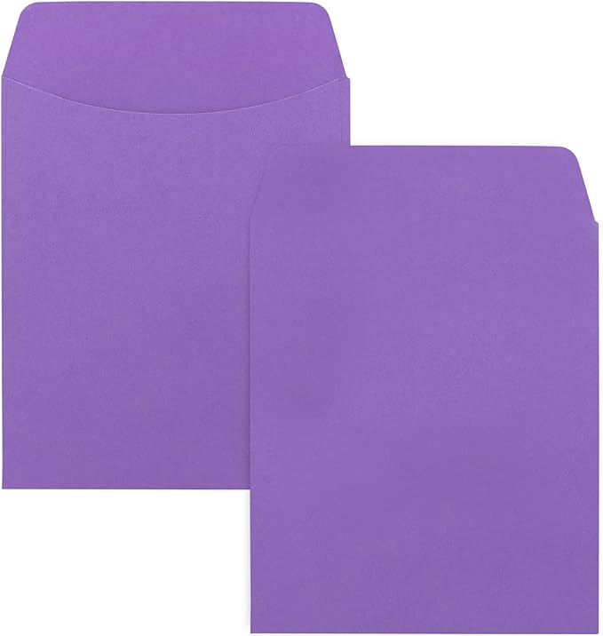 Hygloss 30 Library Card Pockets 3.5x5 Inch - Non-Adhesive Pocket Envelopes - Violet - Classroom Envelope Pockets - Ideal for Organizing - Colorful Small Library Book Pocket