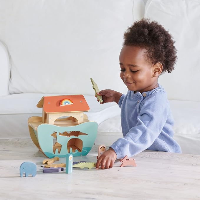 Tender Leaf Toys - Little Noah’s Ark - Wooden Animal Shape Sorting Toy - Compact and Made for Little Hands, Improve Hand-Eye Coordination and Concentration for Boys and Girls - Age 2+