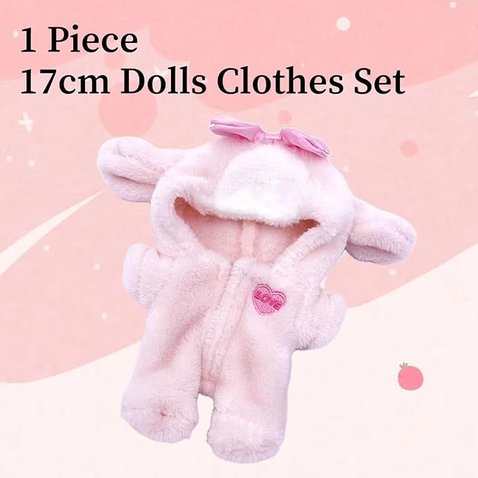 Clothes for Doll, Pink Bunny Plush Outfit for 17 cm (6.7in) Dolls, Keychain Accessories for Dolls - Cute Clothes for Boys Girls Birthday (Pink Bunny)