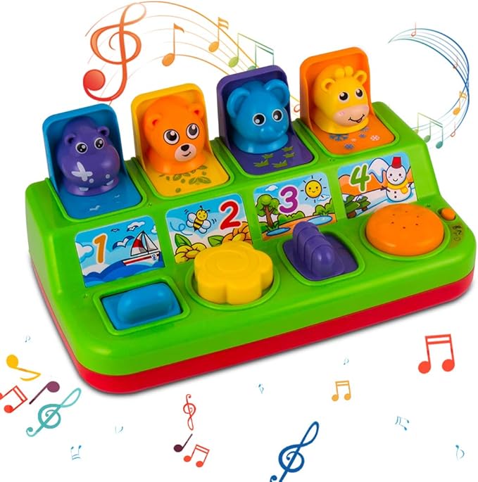 YEEBAY Interactive Pop Up Animals Toy with Music, Animal Sound, Activity Toys for Ages 9-12 - 18 Months &1 Year Old Kids, Babies, Toddlers, Boys & Girls