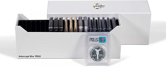 LIGHTHOUSE - Storage Box with Tracks for 20 Coin Slabs Including PCGS, NGC, ANACS with INTERCEPT TECHNOLOGY Corrosion Protection (9" x 3" x 3 3/4")