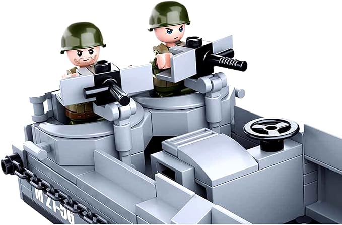 World War 2 Landing Craft Building Toys WW2 Military Vehicle Brick Set, WWII Army Warship Boat Model Block with 4 Soldiers Figures (325 Pieces)